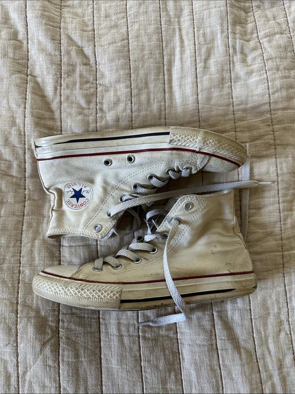 Converse Kids White High-Top Sneakers with Red & Black Stripe